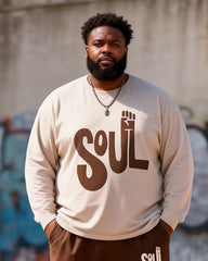 Big & Tall Men's Curry SOUL Letter Print Long Sleeve T-Shirt Pants Set