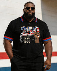 Big & Tall Men's 1776-1865 Break Free Chain Printed POLO Short Sleeve Shorts Set