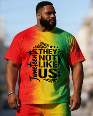 Big & Tall Men's Juneteenth 1865 THEY NOT LIKE US Printing Round Neck Short Sleeve T-shirt Shorts Set