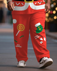 Big & Tall Men's Santa Claus Cosplay Printed T-Shirt Trousers Suit