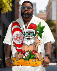 Big & Tall Men's Santa Beach Graffiti Print Short Sleeve Shirt Shorts Set