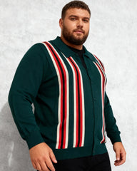 Big & Tall Men's Business Colorblock Striped Long Sleeve Polo Sweater M-3XL