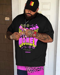 Big & Tall Men's Red Cartoon Character Letter Print Round Neck Short Sleeve T-Shirt Shorts Set