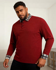 Big & Tall Men's Plaid Long-sleeved Polo Shirt With Lapel S-2XL