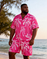 Big & Tall Men's Rose Red Coconut Printed Short Sleeve Shirt Shorts Set