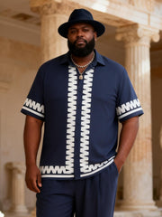 Big & Tall Men's Navy Blue Wavy Print Short Sleeve Shirt Trousers Set