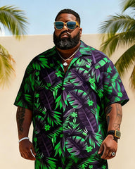 Big & Tall Men's Green Bottom Banana Leaf Printed Short Sleeve Shirt And Shorts Set
