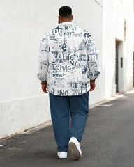 Big & Tall Men's Business Graffiti Letter Print Long Sleeve Shirt Pants Set