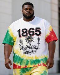 Big & Tall Men's 1865 Coconut Tree Landscape Tie-Dye Print Crewneck Short Sleeve T-Shirt Shorts Set