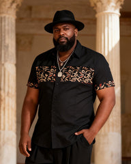 Big & Tall Men's Vintage Ribbon Print Short Sleeve Shirt Pants Set