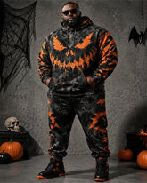 Big & Tall Men's Tie-Dye “Scary Pumpkin Ghost Face” Print Hoodie Set