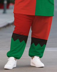 Big & Tall Men's Christmas Elf Cosplay Printed T-Shirt Trousers Suit