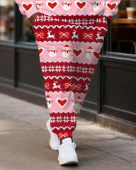 Big & Tall Men's Pink Christmas Stripe Printed Crewneck Sweat Set