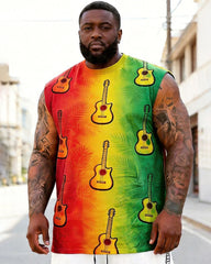 Big & Tall Men's Juneteenth Red, Yellow, And Green Gradient Guitar Print Crew-Neck Athletic Tank Top