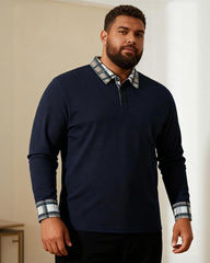 Big & Tall Men's Plaid Long-sleeved Polo Shirt With Lapel S-2XL