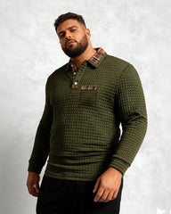 Big & Tall Men's Plaid Pocket Lapel Long Sleeve Polo M-3XL