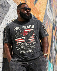 Big & Tall Men's 250 Anniversary Of The United States Old Flag Eagle Print Crewneck Short Sleeve T-Shirt Shorts Set