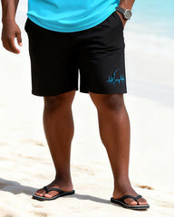 Big & Tall Men's Fishing ECG Print Round Neck Short Sleeve T-Shirt Shorts Set
