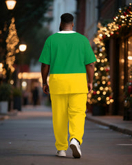 Big & Tall Men's Christmas Tie Elf Cosplay Printed T-Shirt Trousers Suit