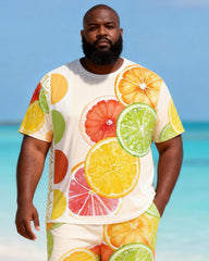Big & Tall Men's Fruit Print Round Neck Short Sleeve T-Shirt Shorts Set