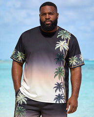 Big & Tall Men's Black Coconut Tree Gradient Print Crewneck Short Sleeve T-Shirt Shorts Set