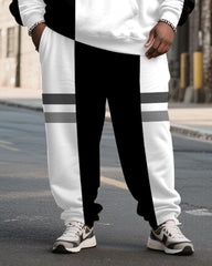 Big & Tall Men's Black And White Color Block Gray Stripe Printed Hoodie Set