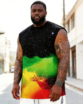 Big & Tall Men's Red, Yellow And Green Starry Sky Gradient Printed Round Neck Sports Vest