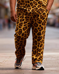 Big & Tall Men's Full Leopard Print Claw Mark Printed T-Shirt Pants Set