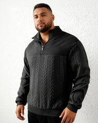 Big & Tall Men's Stand Collar Zipper Jacquard Long Sleeve Sweater S-3XL