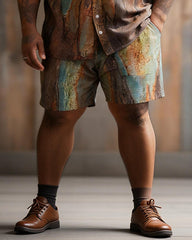 Big & Tall Men's Textured Contrast Print Short Sleeve Shirt Shorts Set