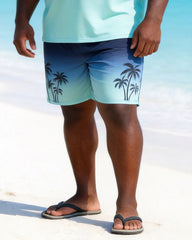 Big & Tall Men's Gradient Coconut Printed Round Neck Short Sleeve T-shirt Shorts Set