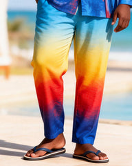 Big & Tall Men's Rainbow Gradient Parrot Print Long Sleeve Shirt Pants Set