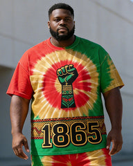Big & Tall Men's 1865 Fist Totem Tie-Dye Printed Crewneck Short Sleeve T-Shirt Shorts Set