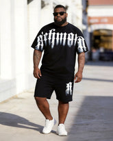 Big & Tall Men's Gothic Richmond Letter Printed Round Neck Short Sleeve T-Shirt Shorts Set