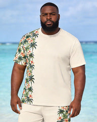 Big & Tall Men's Coconut Blossoms Side Print Round Neck Short Sleeve T-Shirt Shorts Set