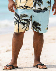 Big & Tall Men's Yellow And Blue Gradient Coconut Printed Short Sleeve Shirt Shorts Set