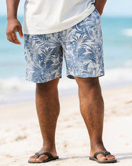 Big & Tall Men's Gradient Palm Leaf Print Round Neck Short Sleeve T-shirt Shorts Set