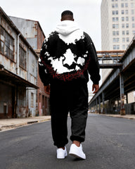 Big & Tall Men's Black Ha Skull Letter Graffiti Print Hoodie Set