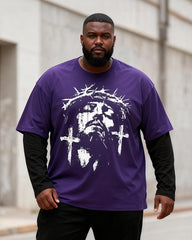 Big & Tall Men's Religious Thorn Head Printed Fake Two Long Sleeve T-Shirts