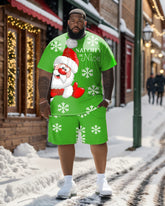 Big Guys Merry Christmas Santa Snowflake T-shirt Shorts Set