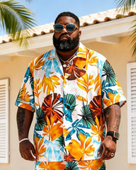 Big & Tall Men's Yellow Bottom Tropical Floral Print Short Sleeve Shirt Shorts Set