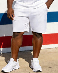 Big & Tall Men's USA Flag Fist Print POLO Short Sleeve Shorts Set