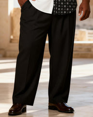 Big & Tall Men's Red And Black Ribbed Contrast Printed Short Sleeve Shirt Pants Set