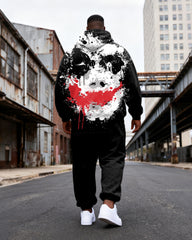 Big & Tall Men's Black Skull Graffiti Print Hoodie Set