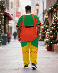 Big & Tall Men's Christmas Elf Cosplay Printed T-Shirt Trousers Suit