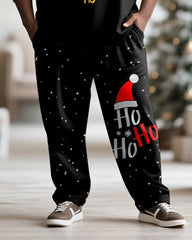 Big & Tall Men's Santa Rock Graffiti Print Long Sleeve T-Shirt Pants Set