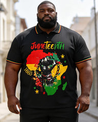 Big & Tall Men's Juneteenth Africa Map Break Free Chain Print POLO Short Sleeve Shorts Set