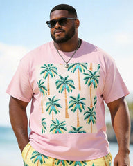 Big & Tall Men's Pink Coconut Print Round Neck Short Sleeve T-Shirt Shorts Set