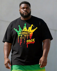 Big & Tall Men's 1865 Crown Graffiti Red Yellow Green Printed Round Neck Short Sleeve T-Shirt Shorts Set