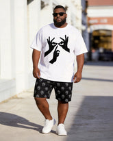 Big & Tall Men's Hand Gesture Eye Palm Print Round Neck Short Sleeve T-shirt Shorts Set
